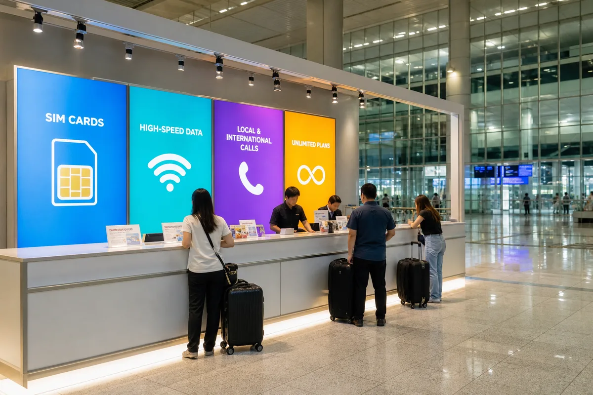 スワンナプーム空港の到着ホールにあるタイのSIMカード販売カウンターのイメージ