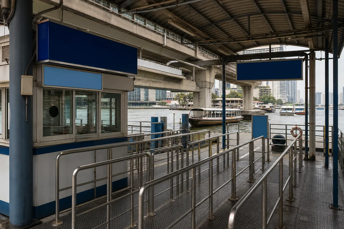 BTSサパーンタクシン駅の下にあるサトーン桟橋の切符売り場と乗船待ちの列