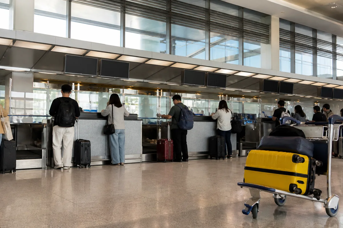 チェンマイ国際空港のチェックインカウンターと出発フロアのイメージ