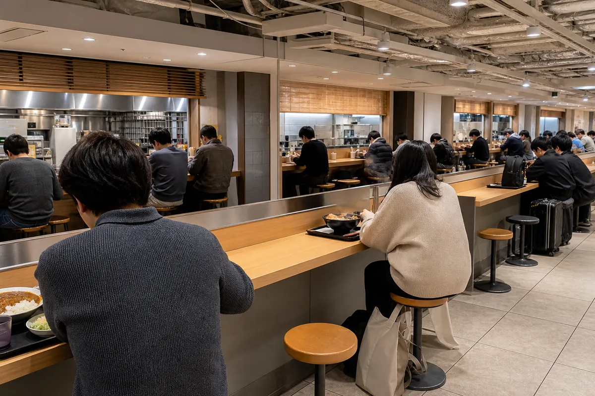 羽田空港第1ターミナルのフードコート、駅直結のイメージ