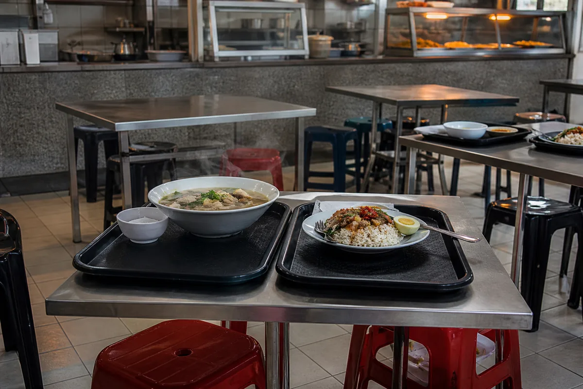 スワンナプーム空港1階の格安フードコートでタイの麺料理を食べるイメージ