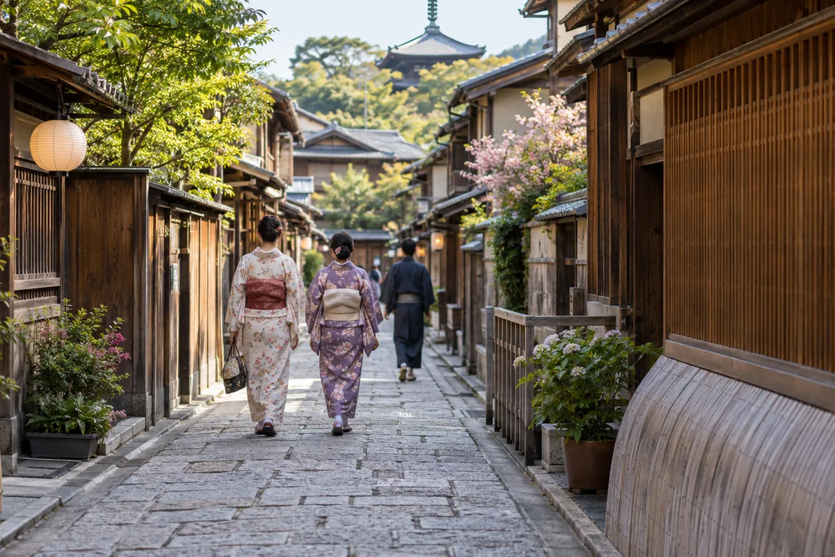 花見小路を歩く人々のイメージ