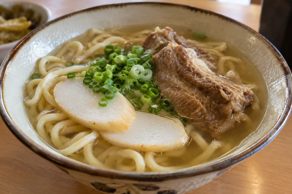那覇空港の食堂で食べる沖縄そばのイメージ