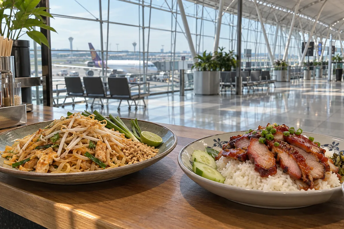 空港の出発フロアにあるタイ屋台料理のカウンターのイメージ